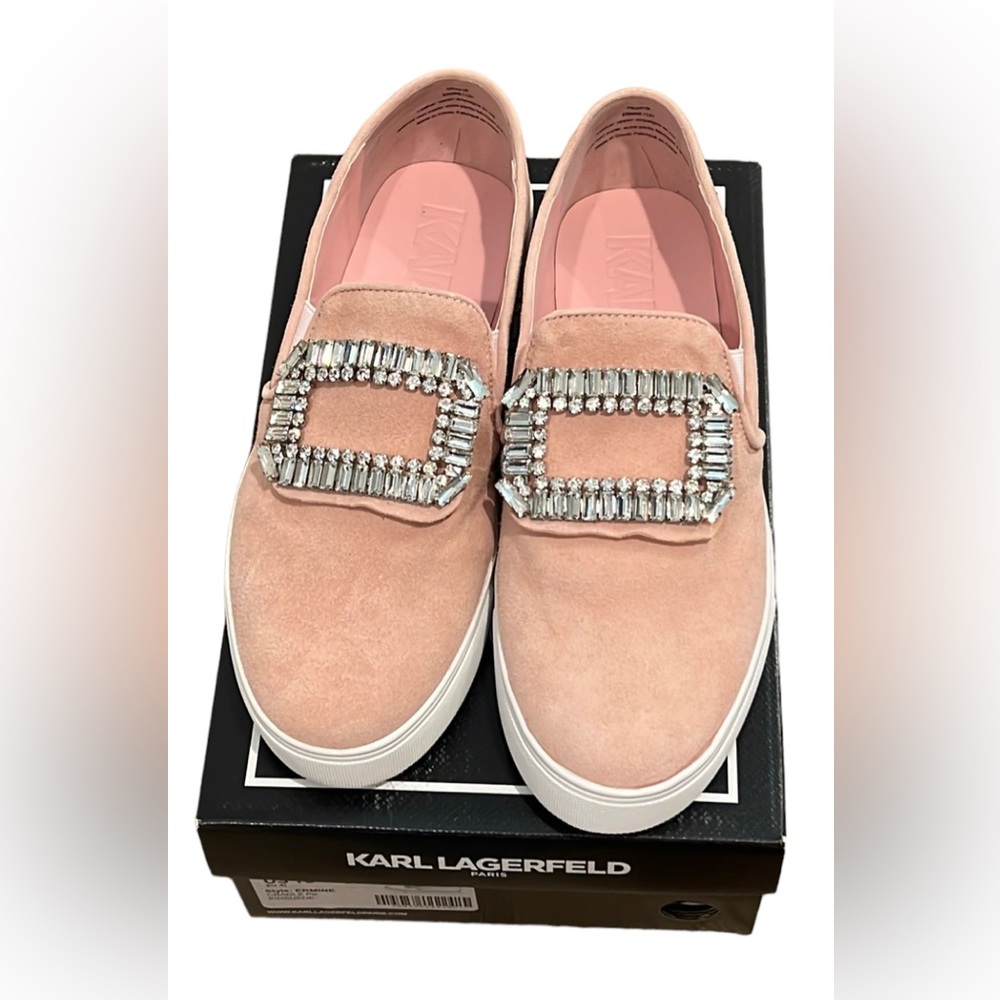 KARL LAGERFELD PARIS Light pink suede slip ons size 10 EUR 41 new in box